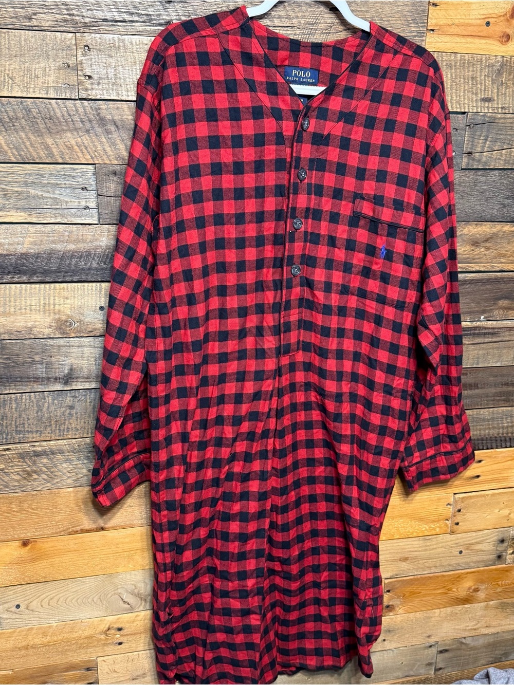 Polo Ralph Lauren Mens Medium Sleep Pajama Shirt Gown Nightshirt Buffalo Plaid